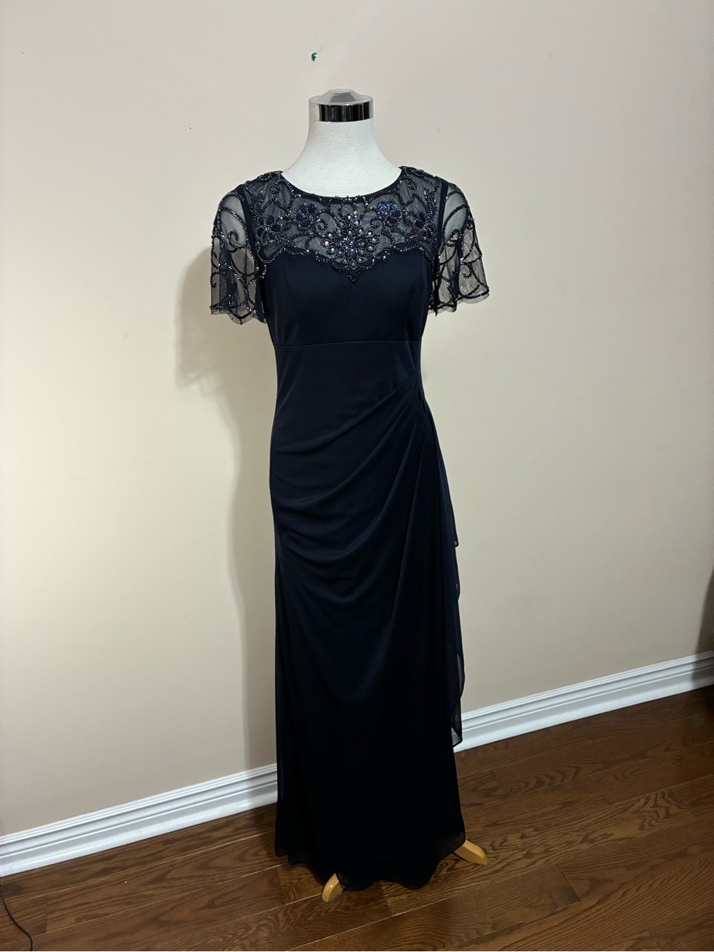 Xscape Black Beaded Illusion Yoke Maxi Dress